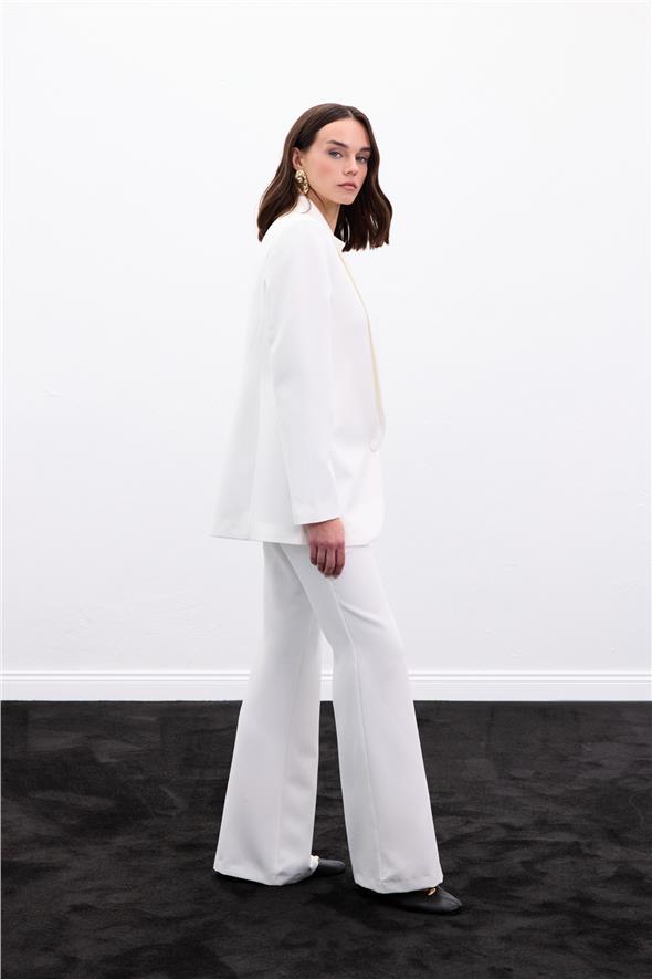 Düğmeli Klasik Ceket - Ekru