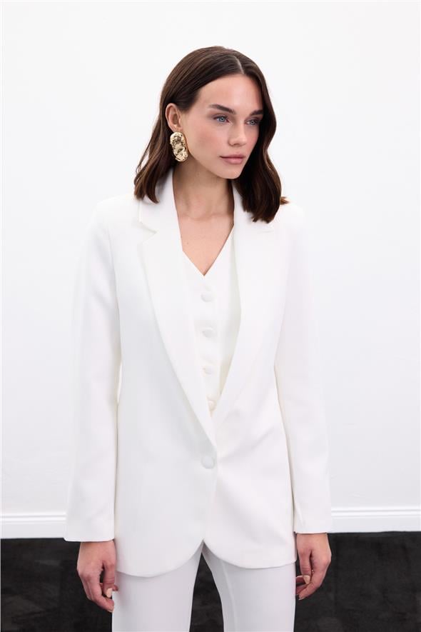 Düğmeli Klasik Ceket - Ekru
