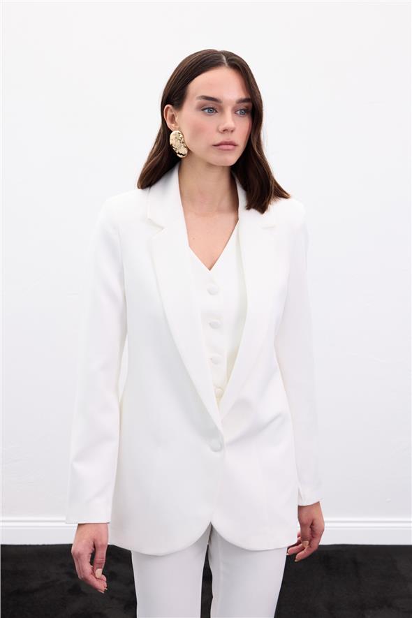 Düğmeli Klasik Ceket - Ekru