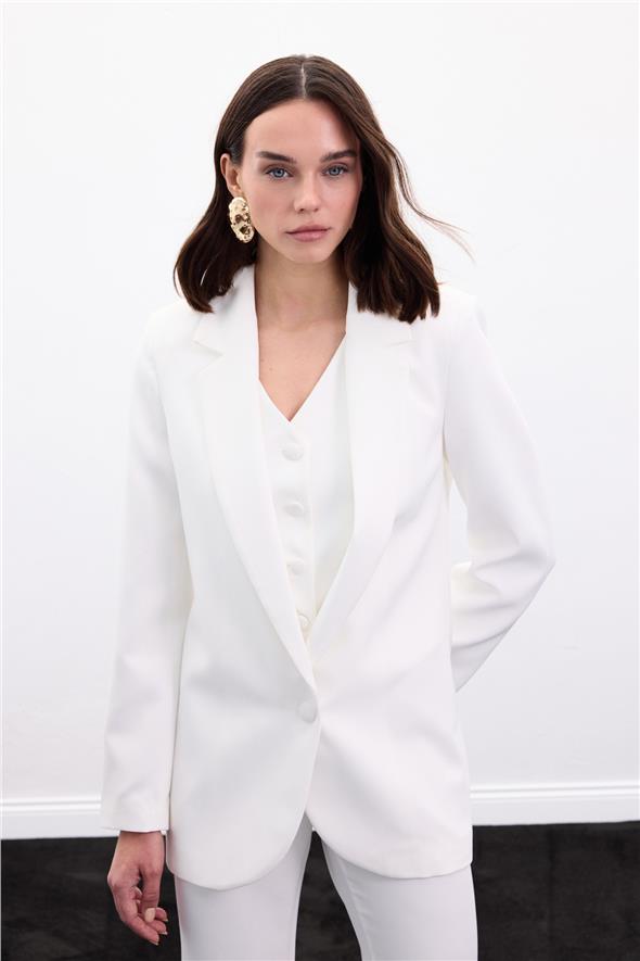Düğmeli Klasik Ceket - Ekru