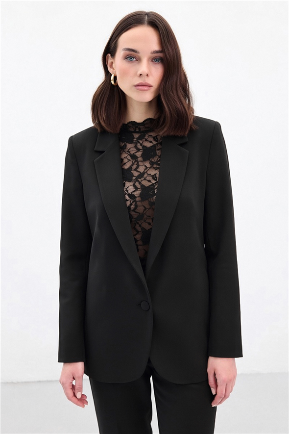 Düğmeli Klasik Ceket - Siyah