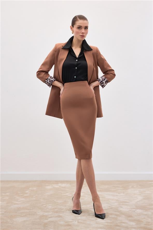 Düz Kalem Etek - Camel