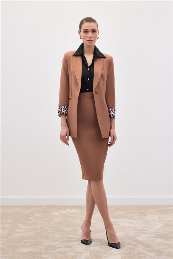 Düz Kalem Etek - Camel