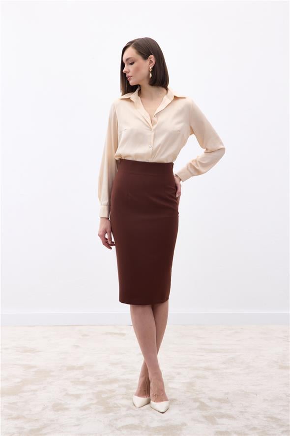 Düz Kalem Etek - Kahve