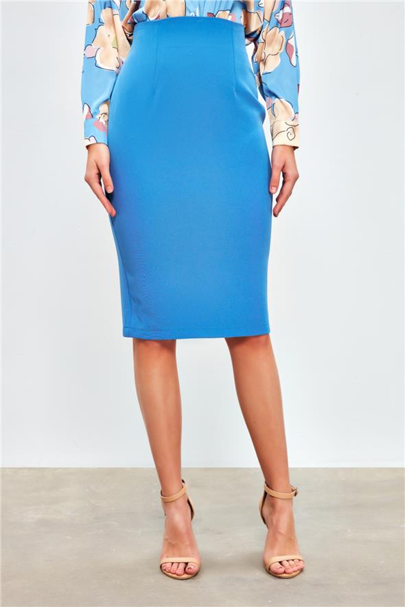 Düz Kalem Etek - Sax Mavi