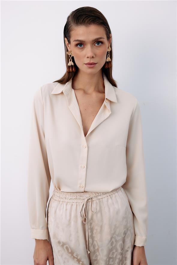 Düz Klasik Gömlek - BEJ