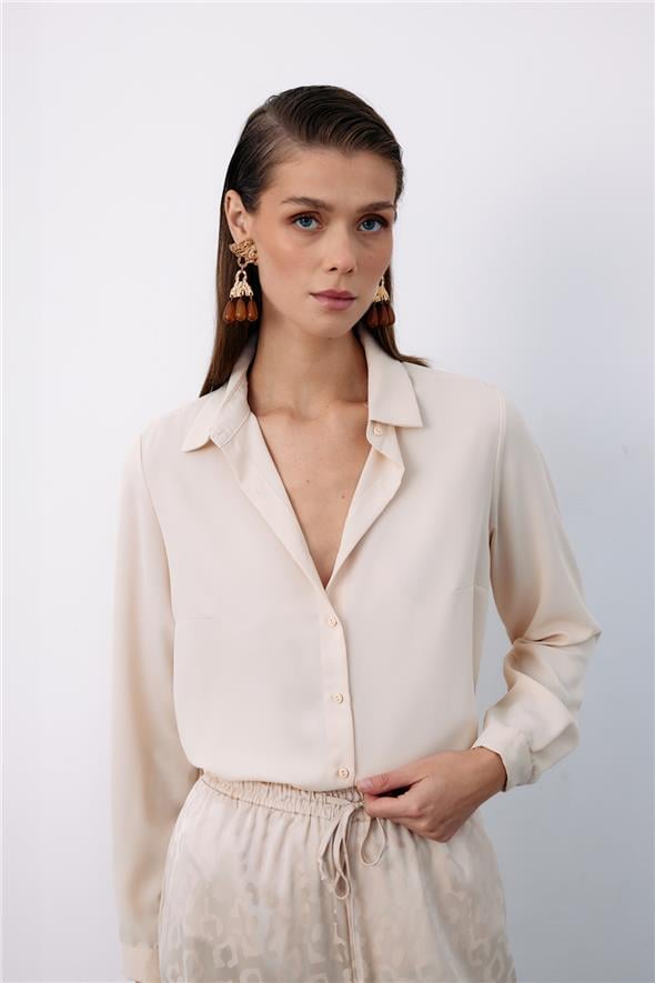 Düz Klasik Gömlek - BEJ