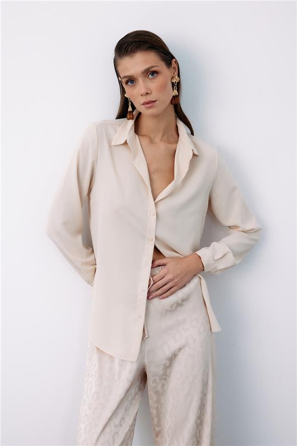 Düz Klasik Gömlek - BEJ