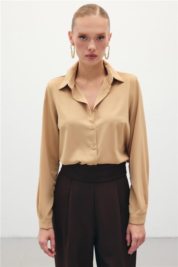 Düz Klasik Gömlek - Camel