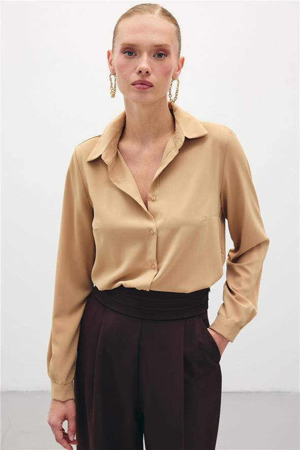 Düz Klasik Gömlek - Camel