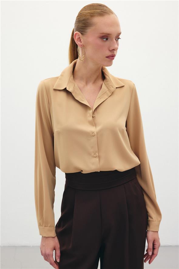 Düz Klasik Gömlek - Camel