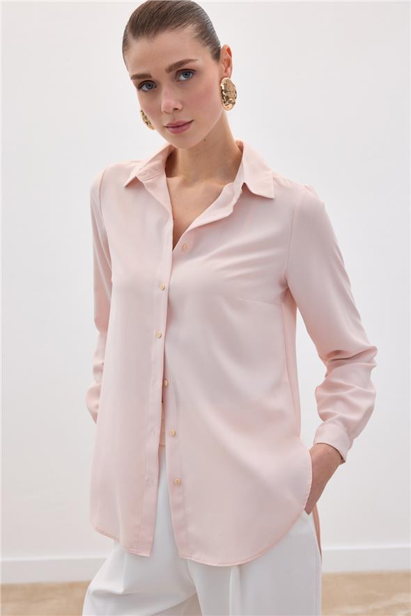 Düz Klasik Gömlek - Pudra
