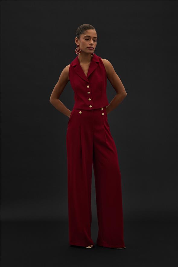 Eva Krep Pantolon - Bordo