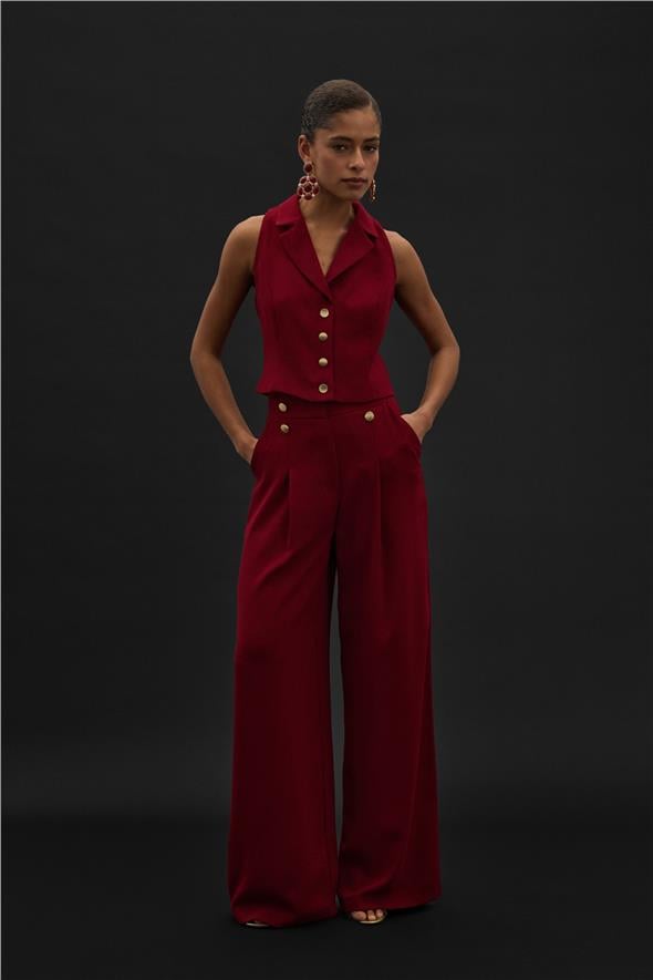 Eva Krep Pantolon - Bordo
