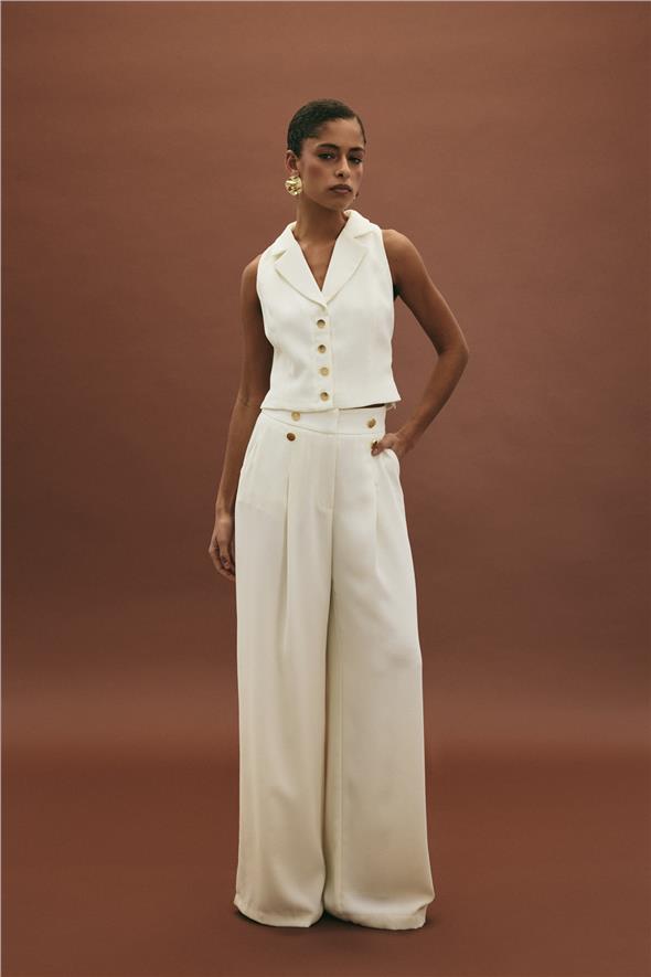 Eva Krep Pantolon - Ekru