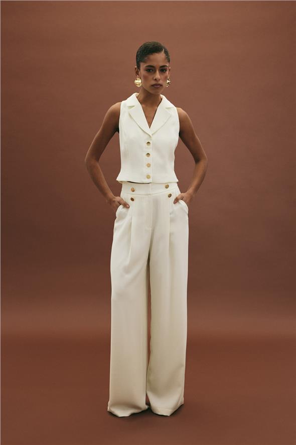 Eva Krep Pantolon - Ekru