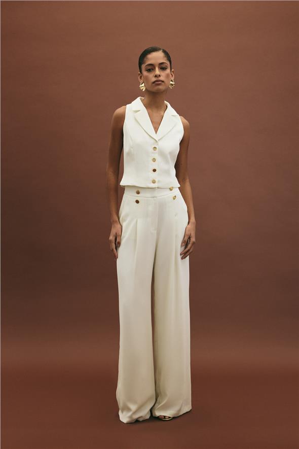Eva Krep Pantolon - Ekru