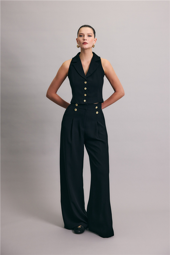 Eva Krep Pantolon - Siyah