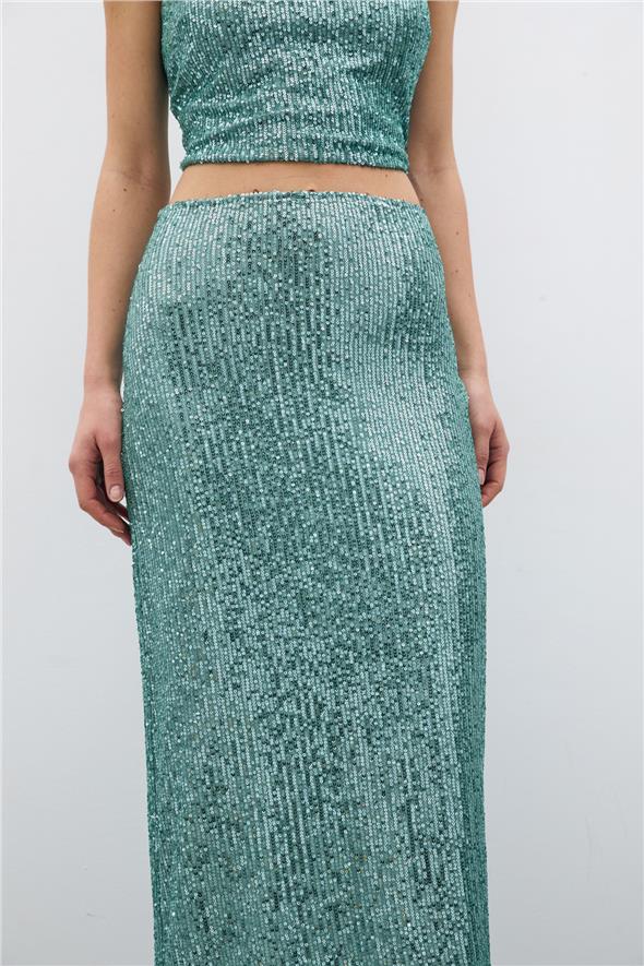 Fermuarlı Karolin Midi Etek - Mint