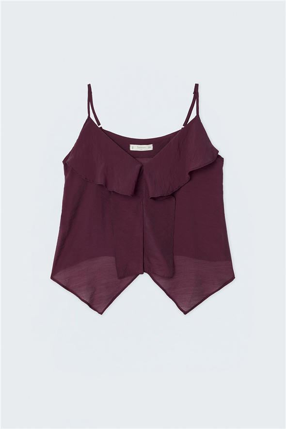 Fırfır Detaylı Askılı Bluz - Bordo