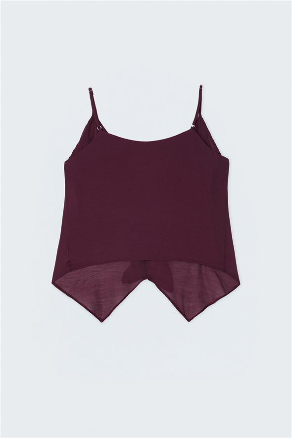 Fırfır Detaylı Askılı Bluz - Bordo
