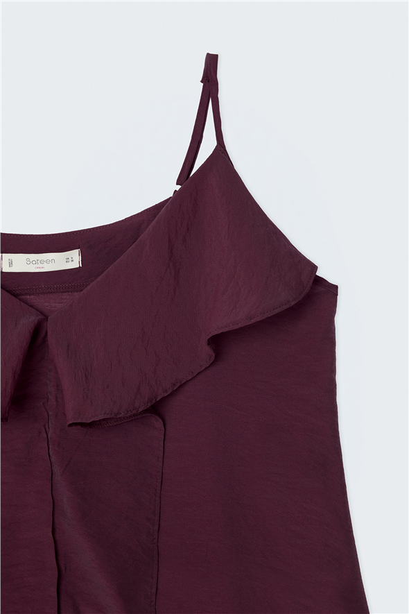 Fırfır Detaylı Askılı Bluz - Bordo