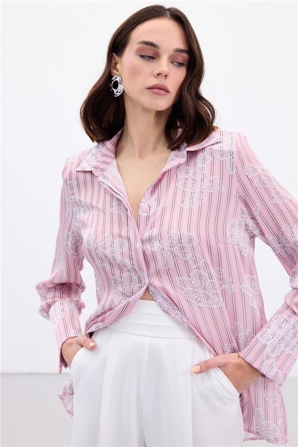 Geniş Manşetli Gömlek - Pembe