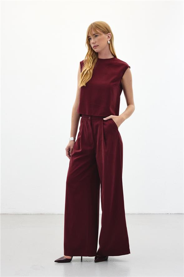 Geniş Paça Pantolon - Bordo