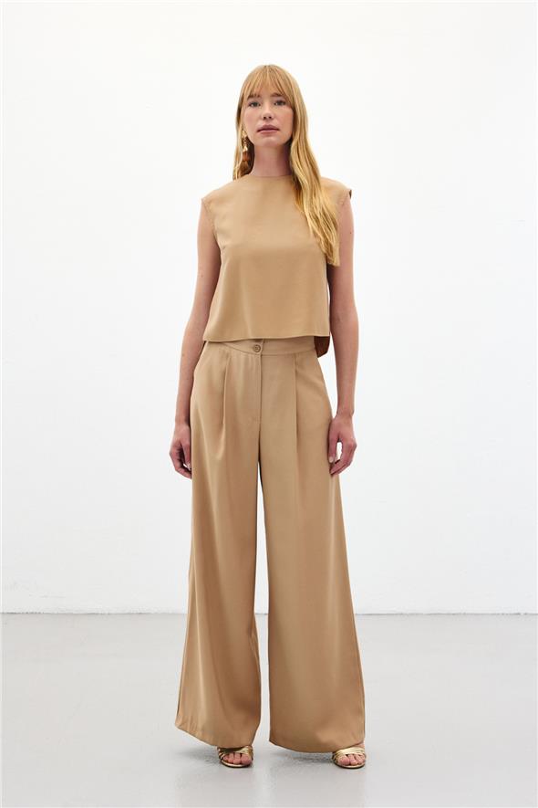 Geniş Paça Pantolon - Camel