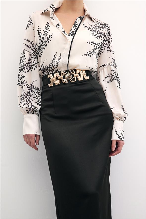 Gold Aksesuarlı Uzun Etek - Siyah