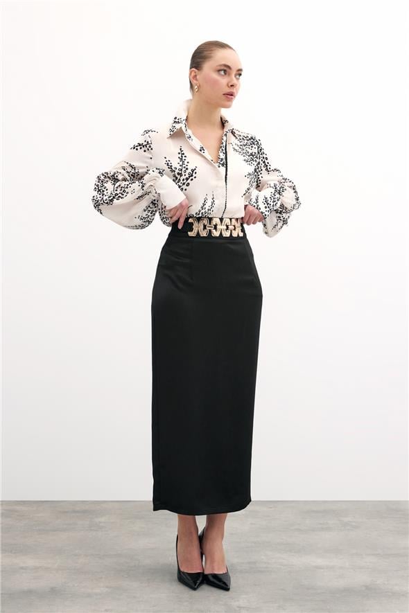 Gold Aksesuarlı Uzun Etek - Siyah