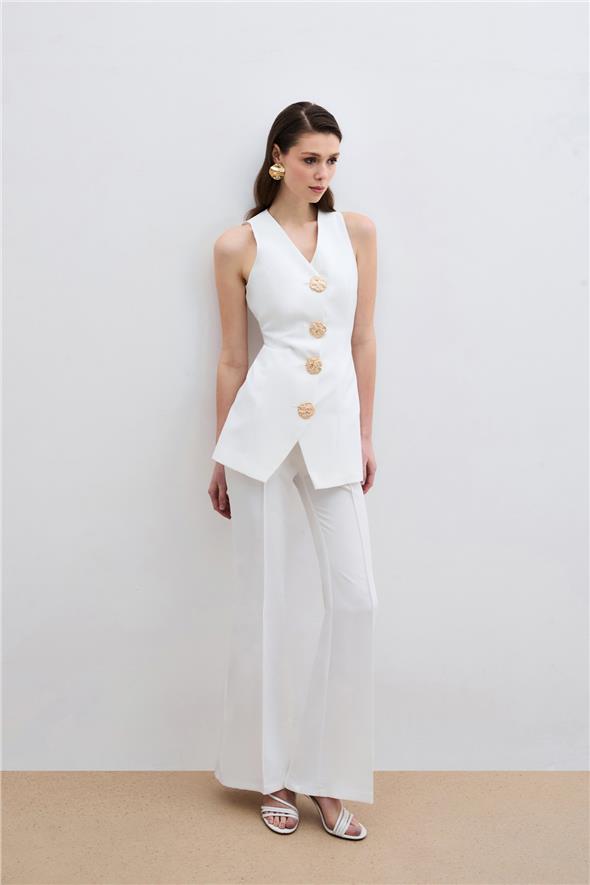 Gold Düğmeli Yelek - Ekru