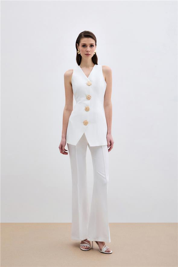 Gold Düğmeli Yelek - Ekru
