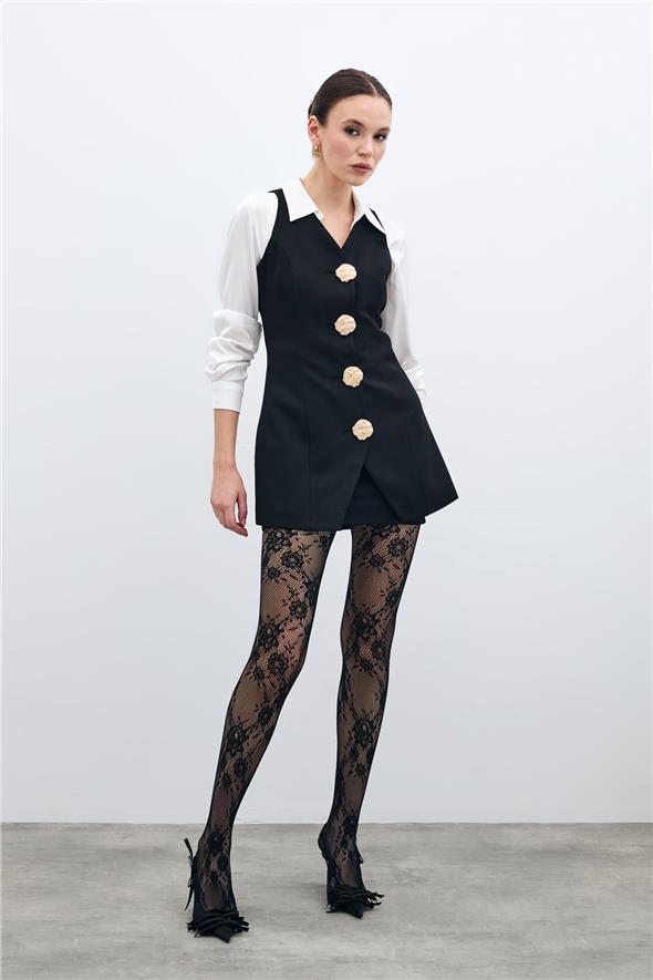 Gold Düğmeli Yelek - Siyah