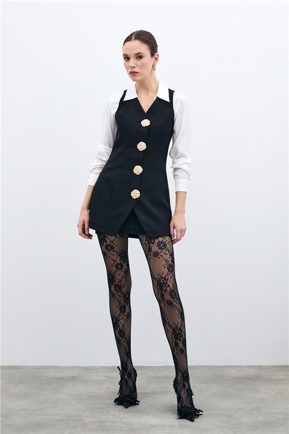 Gold Düğmeli Yelek - Siyah