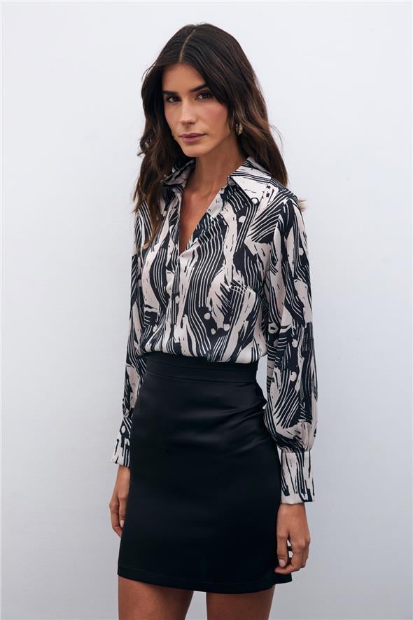 Gömlek Yaka Bluz - Siyah