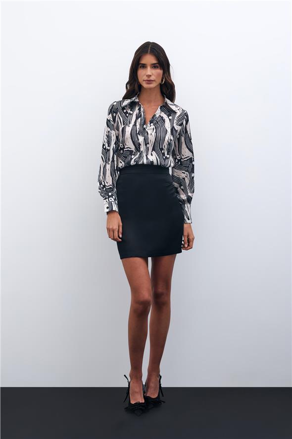 Gömlek Yaka Bluz - Siyah