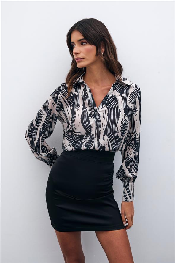 Gömlek Yaka Bluz - Siyah