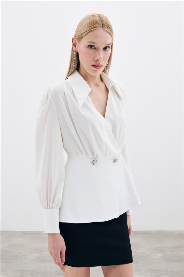 Gömlek Yakalı Bluz - EKRU