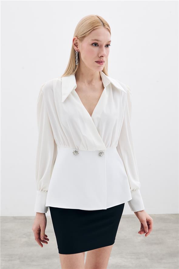 Gömlek Yakalı Bluz - EKRU