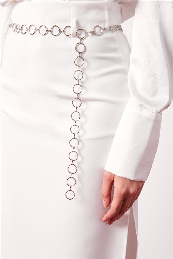 Gümüş Zincirli Kalem Etek - Ekru