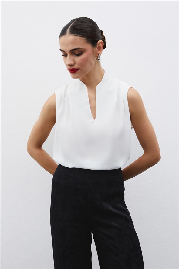 Hakim Yaka Kolsuz Bluz - Ekru