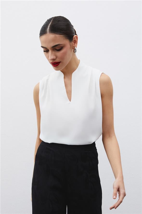 Hakim Yaka Kolsuz Bluz - Ekru