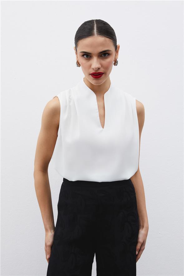Hakim Yaka Kolsuz Bluz - Ekru