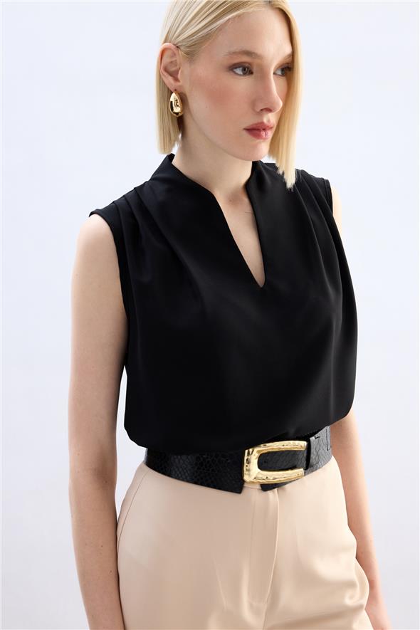 Hakim Yaka Kolsuz Bluz - Siyah