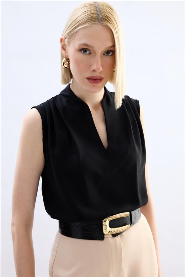 Hakim Yaka Kolsuz Bluz - Siyah