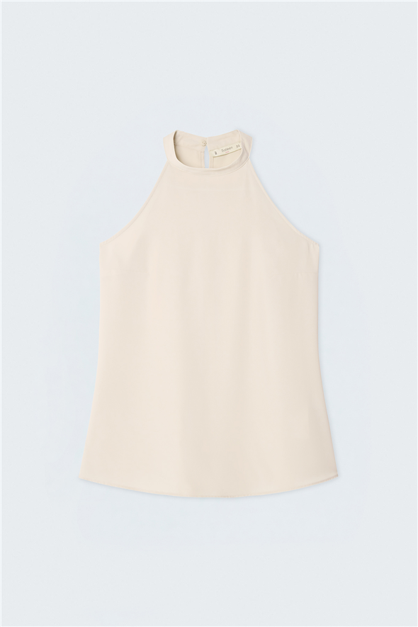 Halter Yaka Bluz - Bej
