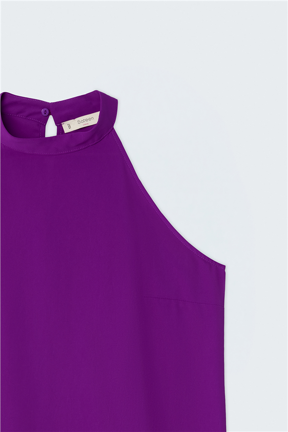 Halter Yaka Bluz - Mor