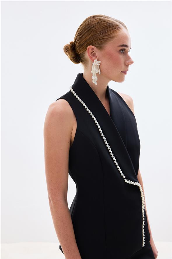 İnci Detaylı Yelek - Siyah