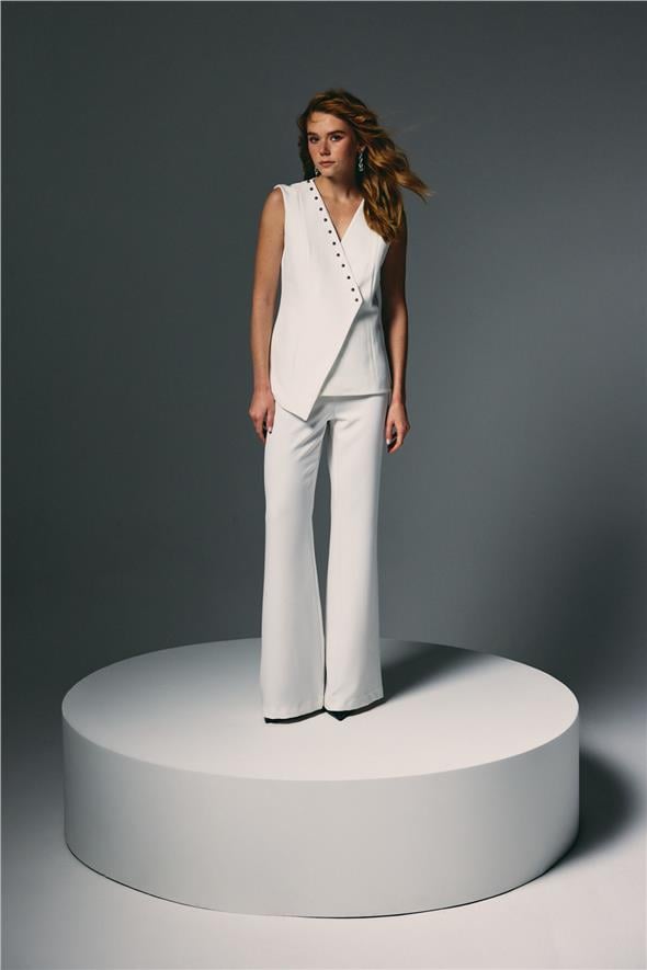 İncili Kruvaze Yelek - Ekru